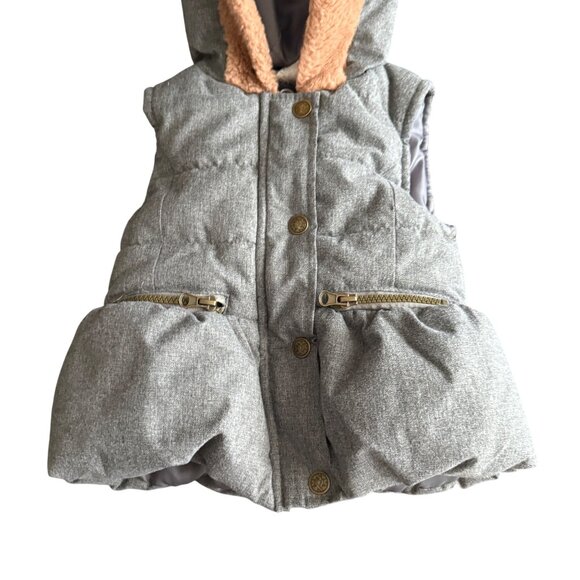 Nicole Miller New York Girls Hooded Puffer Vest 2T Faux Fur Lined Gray With Gold - Picture 3 of 6